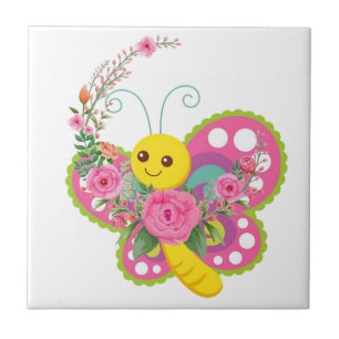 Carreau de céramique Papillon floral blanc