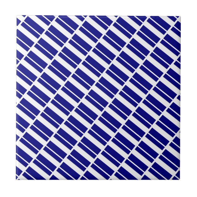Carreau de céramique rayé bleu et blanc (Devant)