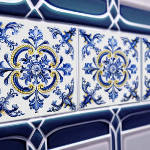 Carreau de céramique Talavera Azulejo Bleu & Jaune