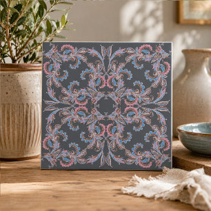 Carreau de céramique vintage Paisley en bleu ardoi