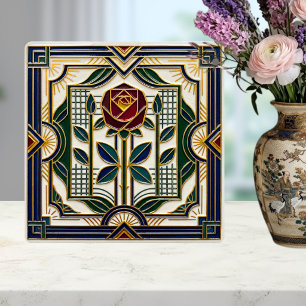 Carreau de décoration Art Déco Rose Rouge Bleu Ver
