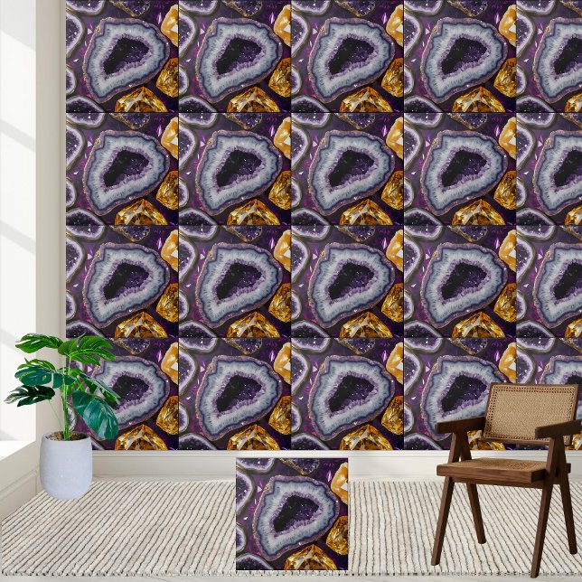 Carreau de géode Améthyste et Citrine (Amethyst and Citrine Geode Tile)