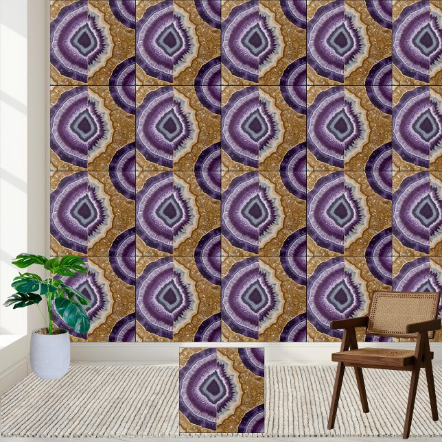 Carreau De Géode De Matrice En Or Et Violet Chatoy (Shimmering Gold And Purple Matrix Geode Tile)
