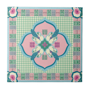 Carreau de la double félicité du paon Peranakan –