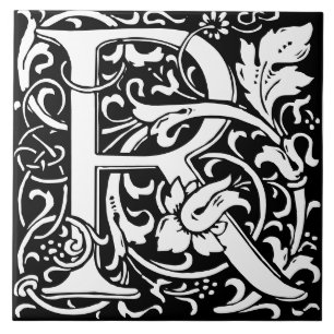 Carreau de lettre R monogramme d'alphabet floral