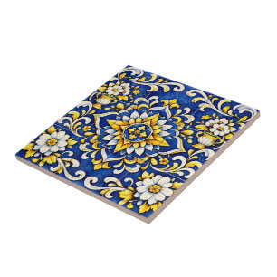 Carreau de médaillon de vase cobalt