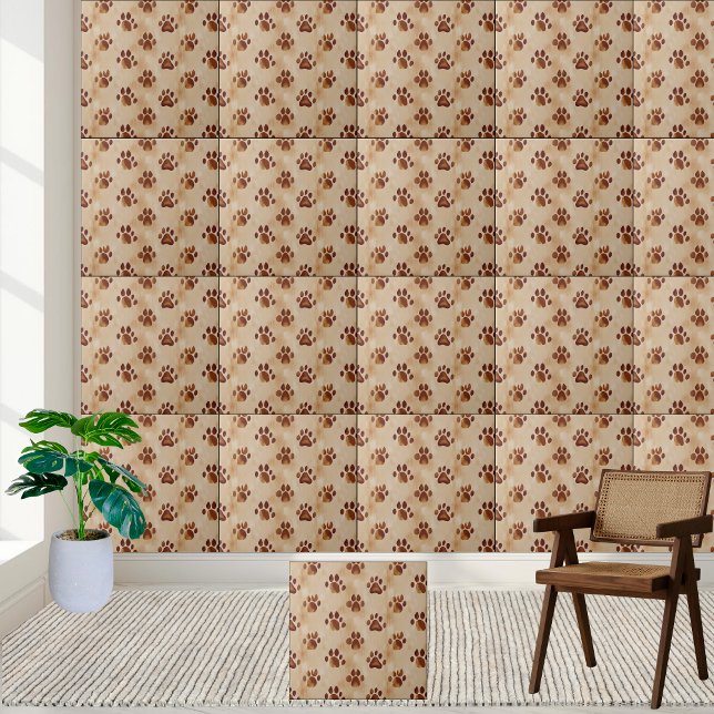 Carreau de Motif Empreinte de patte Brown (Cute Little Brown Paw Print Pattern Tile)
