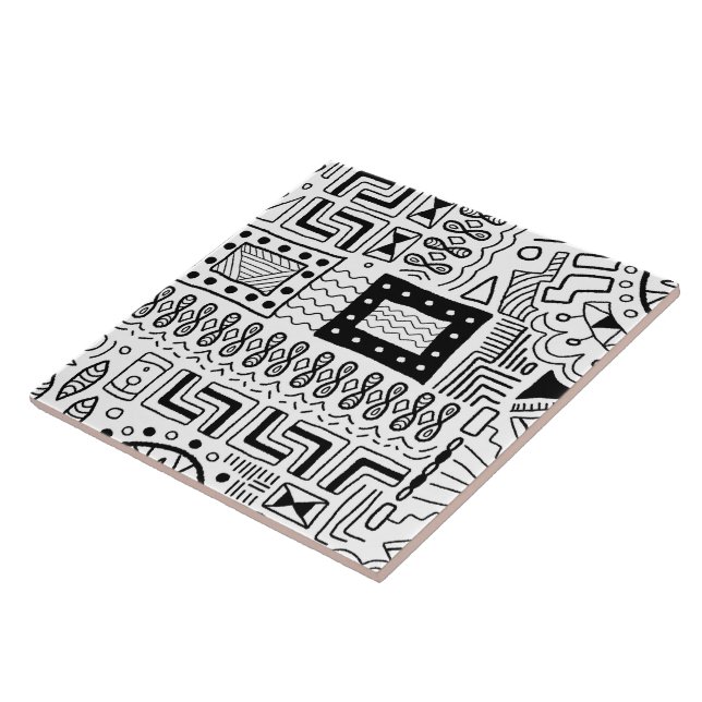 Carreau de motif tribal blanc noir (Côté)