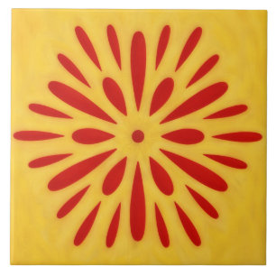 Carreau de symbole de soleil rouge et or