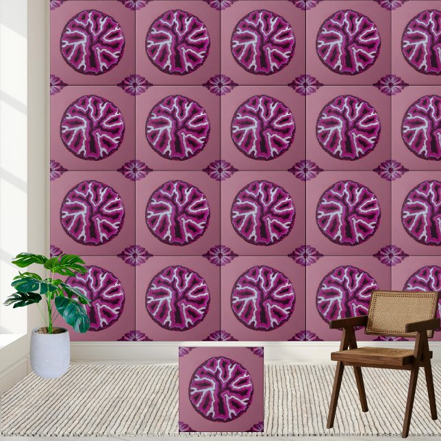 Carreau de tranche de géométrie rose (Pink Agate Geode Slice Tile)
