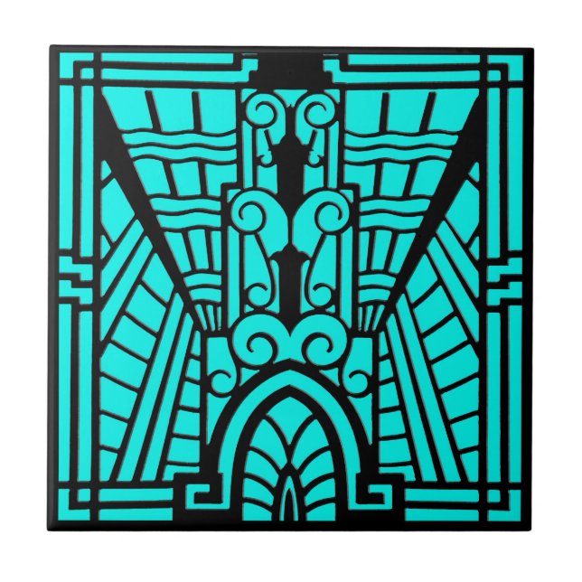 Carreau Déco Motif architecturale, turquoise et noire (Devant)