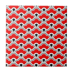 Carreau Déco Pétoncles chinoises, Carrelage rouge, noir et