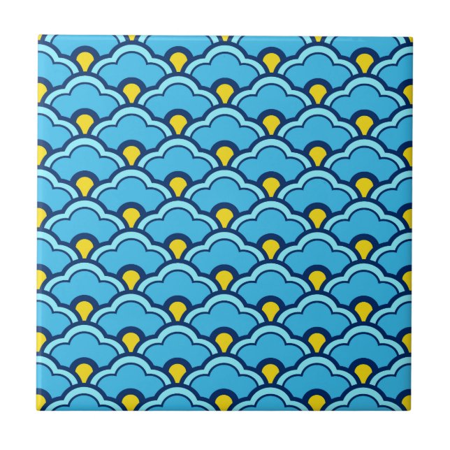 Carreau Déco Saint-Jacques chinoises, Turquoise et Aqua (Devant)