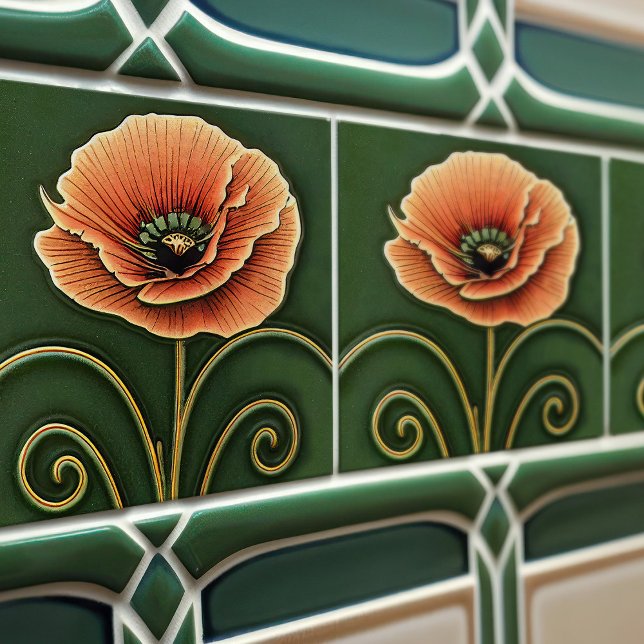 Carreau Décor Art Déco Fleur Rouge Art Nouveau (Créateur téléchargé)