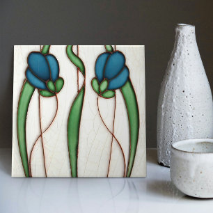 Carreau Décor bleu Crocus Art Nouveau Art Déco