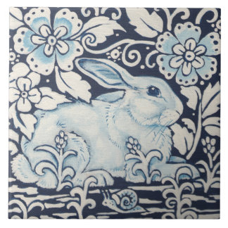 Carreau Décor bleu marine Rabbit, Fleurs de jardin escargo