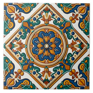 Carreau Décor bleu méditerranéen jaune