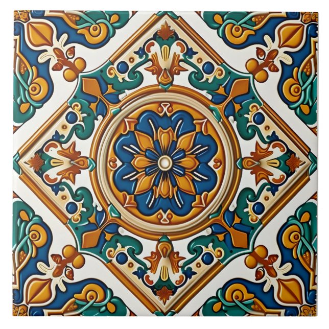 Carreau Décor bleu méditerranéen jaune (Devant)