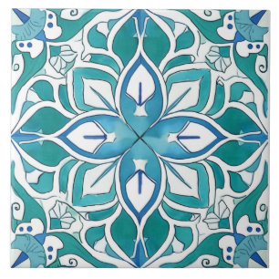 Carreau Décor bleu méditerranéen vert