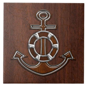 Carreau Décor d'acajou nautique humide d'acier d'Ancre