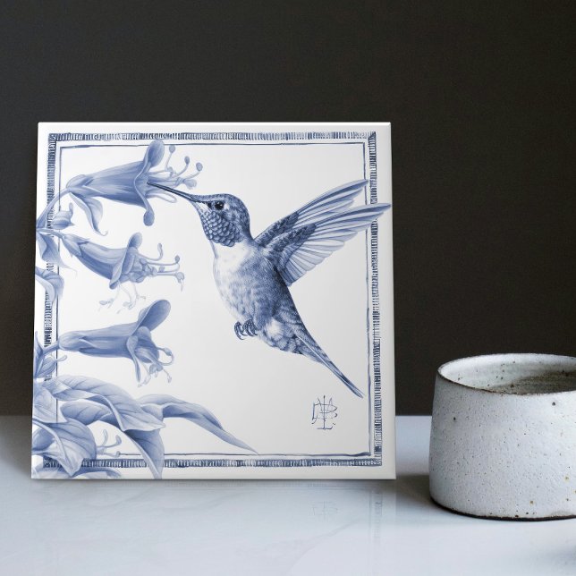 Carreau Décor de colibri Art Nouveau Aquarelle (Créateur téléchargé)