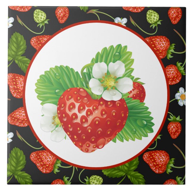 Carreau décor de cuisine aux fraises mignonnes (Devant)