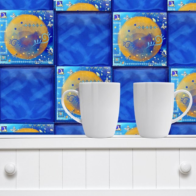 Carreau Décor de luxe Misty Blue & Golden Mexican Art (Créateur téléchargé)