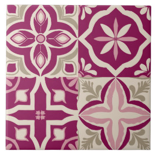 Carreau Décor de mosaïque florale méditerranéenne