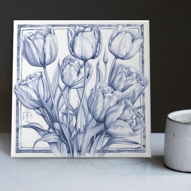 Carreau Décor de mur Delft Tulip Aquarelle Art Nouveau (Créateur téléchargé)