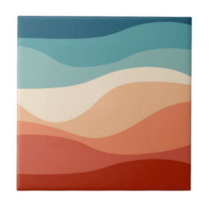 Carreau Décor des vagues de style rétro coloré
