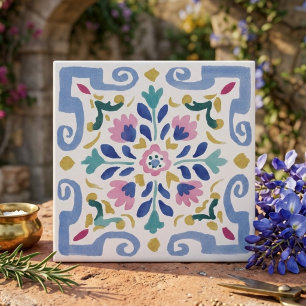 Carreau Décor Floral Symétrique Pastel
