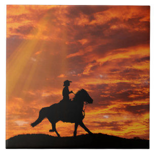Carreau Décor maison Cowboy Horse and Sunset