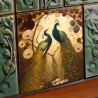 Décor Peacock Klimt Gold Green Wall Art Nouveau