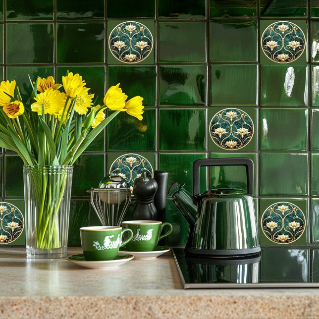 Carreau Décor vert blanc gris Art déco (Créateur téléchargé)