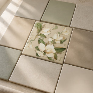 Carreau décoratif à motif floral de magnolia