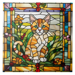 Carreau décoratif en verre coloré représentant un 