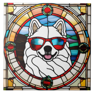 Carreau décoratif en verre coloré Samoyède