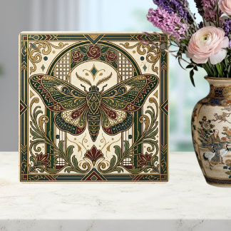Carreau décoratif papillon Art Nouveau émeraude
