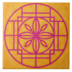 Carreau décoratif symbole de fleur rose sur fond d