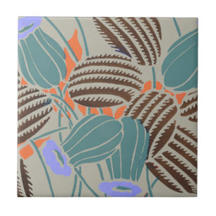Carreau Décoration Florale Moderne Bohème Sarcelle et Lava