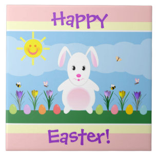 Carreau Décoration heureuse de trépied de tuile de lapin