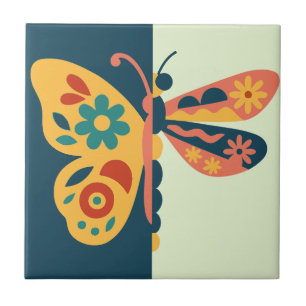 Carreau Décoration papillon coloré avec des éléments flora