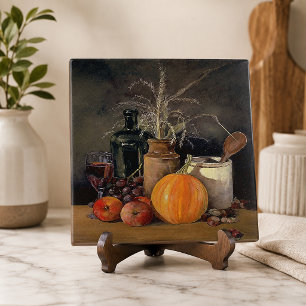 Carreau Décorations d'automne sur table, citrouille, fruit