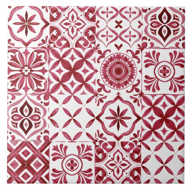 Carreau Decorative Red Azulejo Tile Patchwork Pattern (Devant)