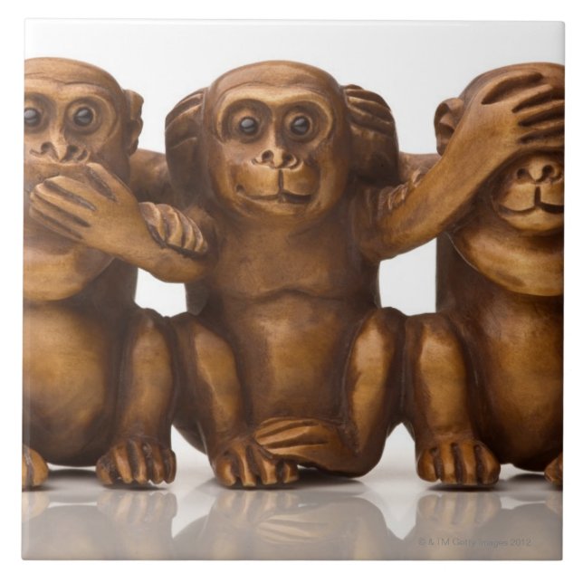 Carreau Découpage de trois singes en bois (Devant)