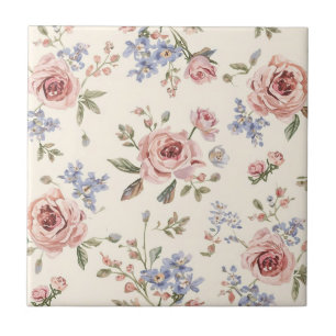 Carreau Découpage floral de rose rose élégant vintage