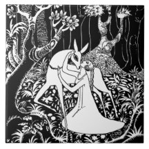 DEER AND WOMAN DECORATIVE TILE