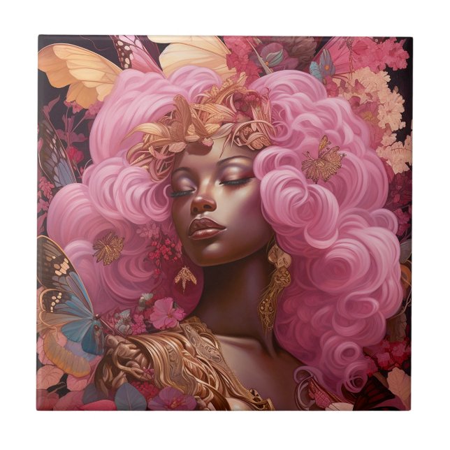 Carreau Déesse noire en rose et or (Devant)