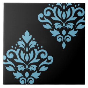 Carreau Défiler Damas Art I Bleu sur noir