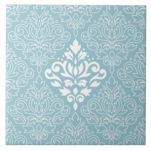 Carreau Défiler Damask Lg Motif Mid White+Line en bleu